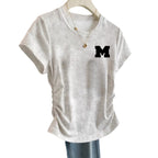 European Cargo Shoulder Tie-dyed Short-sleeved T-shirt For Women