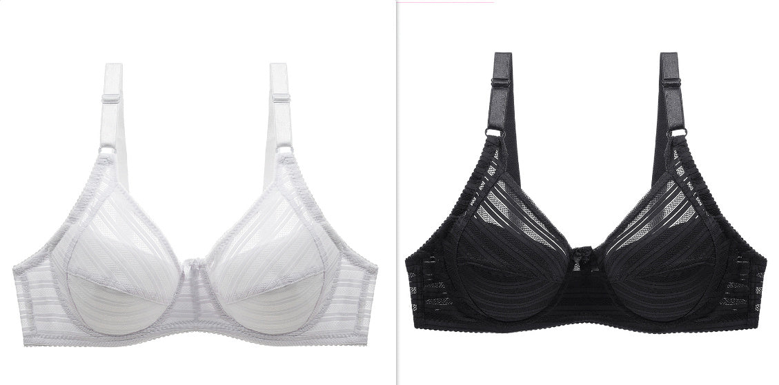 Striped Plus Size Bra Push Up Thin Breathable Bra