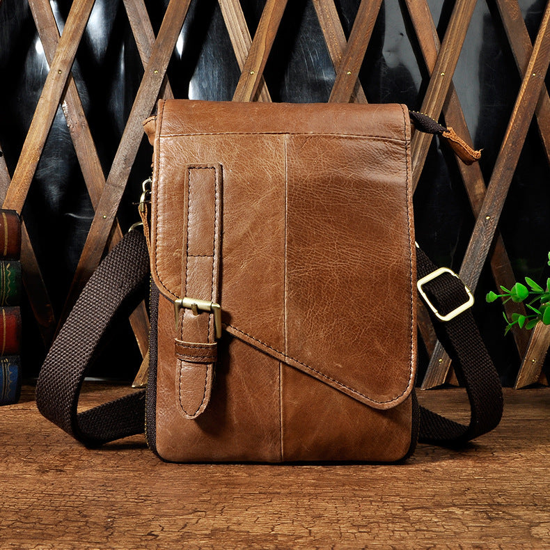 First Layer Oil Wax Leather Cowhide 8 One Shoulder Oblique Cross Chest Bag