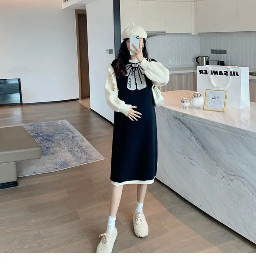 Maternity Wear New Niche Design Bow Fashion Age-reducing Knitted Dress