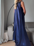 Royal Blue Satin Sleeveless Maxi Dress