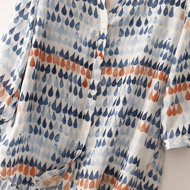 Chiffon Shirt Retro Art Floral Print Lapel Shirt