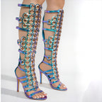 European And American Metal Large Fish-eye Hollow Stiletto Heel Open Toe Sandals