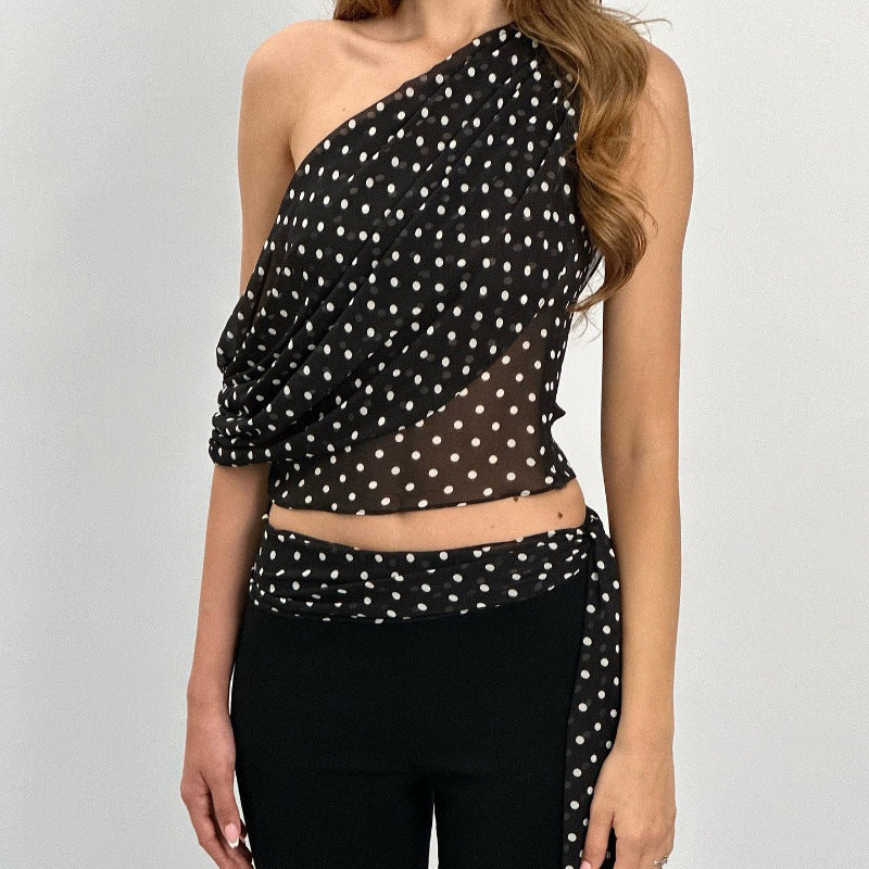 Dot Sexy Shoulder Retro Easy Matching Sleeveless Top
