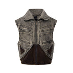 Splicing Denim Vest Jacket Men's Summer Zipper Sleeeless Camisole