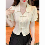 Retro Short Sleeve Chiffon Shirt For Women Summer