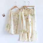 Cotton Crepe Three-piece Pajamas Women's Long-sleeved Cardigan Strap Lace