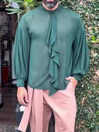 Men's Elegant Ruffled Long Sleeve Shirt