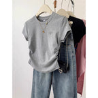 Short Sleeve T-shirt Female Gray Love Embroidery