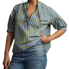 Fashionable All-match Loose Striped Shirt Short Sleeve