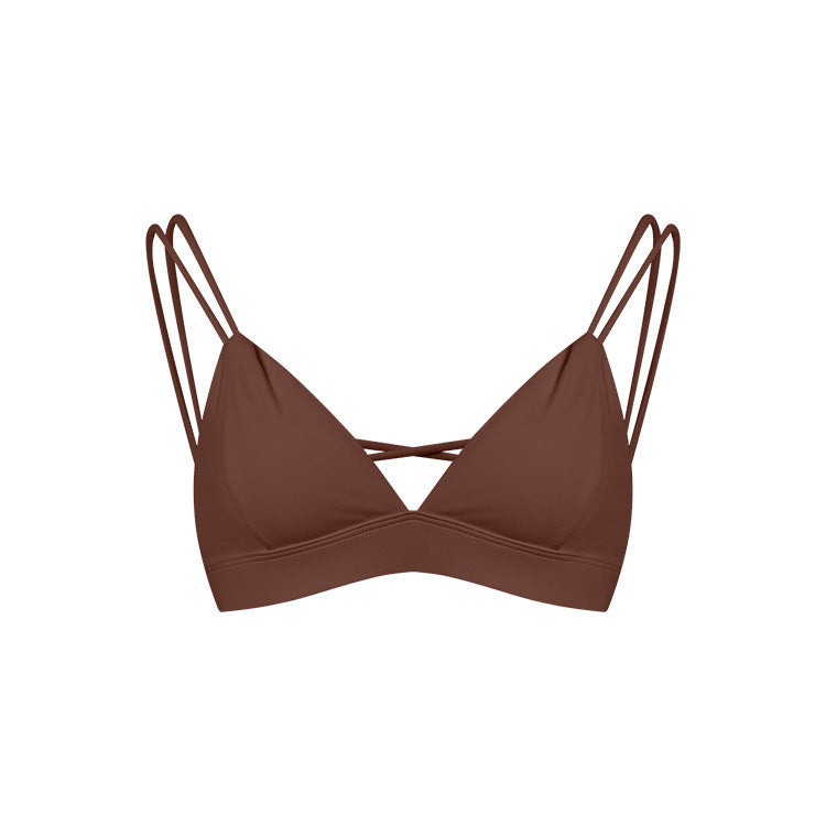 Women's Spaghetti Strap Bra Deep V Versatile Cross Sports Bra