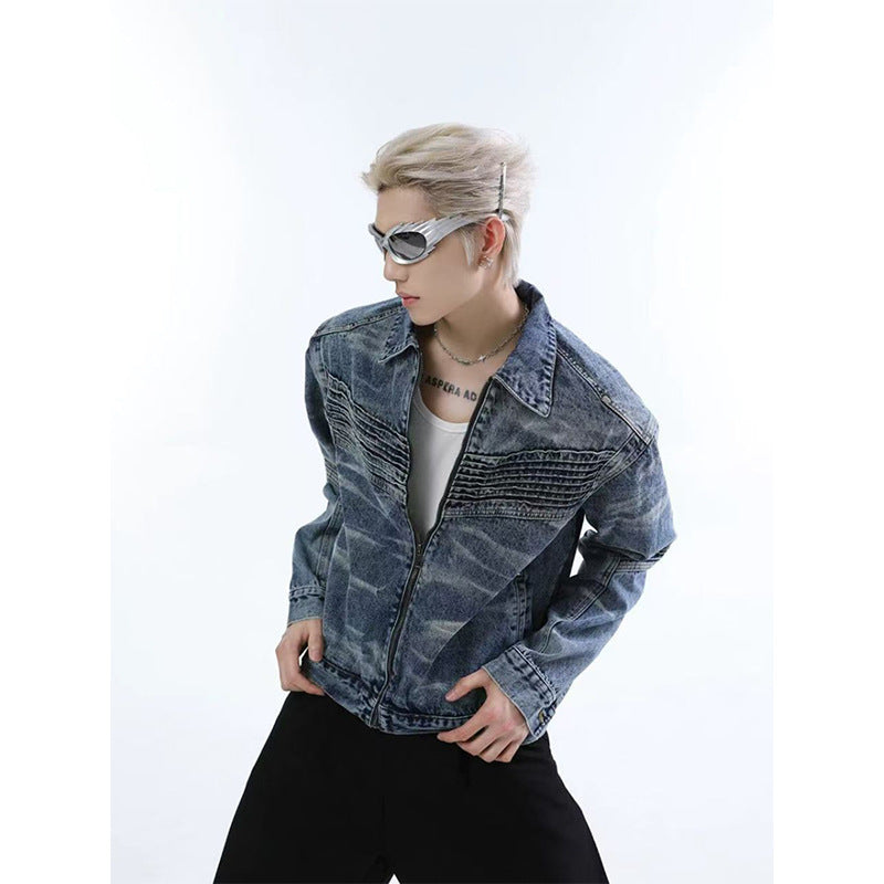 Men's Three-dimensional Split Washed Vintage Denim Jacket