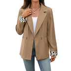 Vintage Leopard Print Stitching Suit Jacket For Women